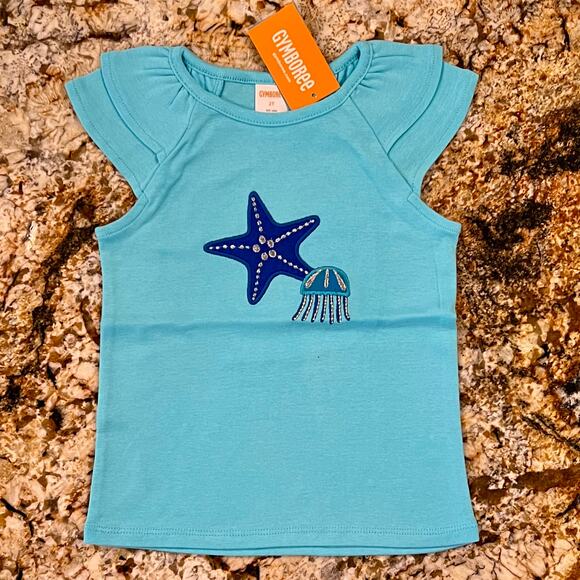NWT Gymboree Applique Starfish Top, Jellyfish Shorts & Hair Clip - Picture 3 of 12